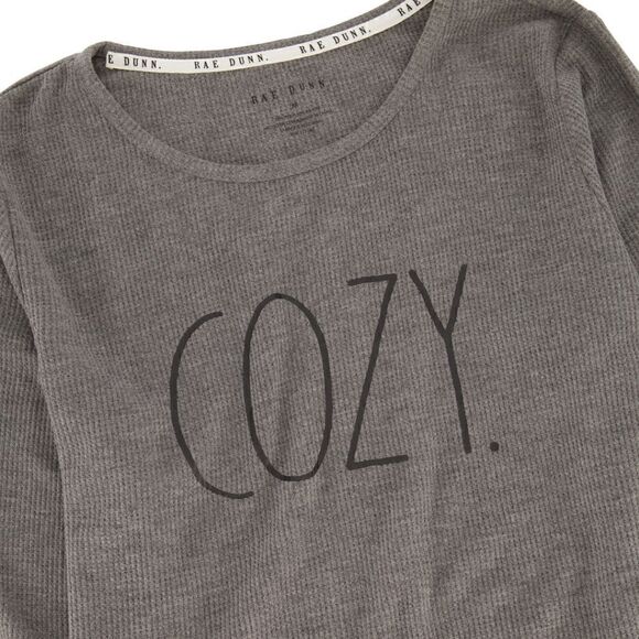 Rae Dunn Size Small Women's‎ "Cozy" Long Sleeve Waffle Lettuce Hem Pajama Top - Picture 4 of 11